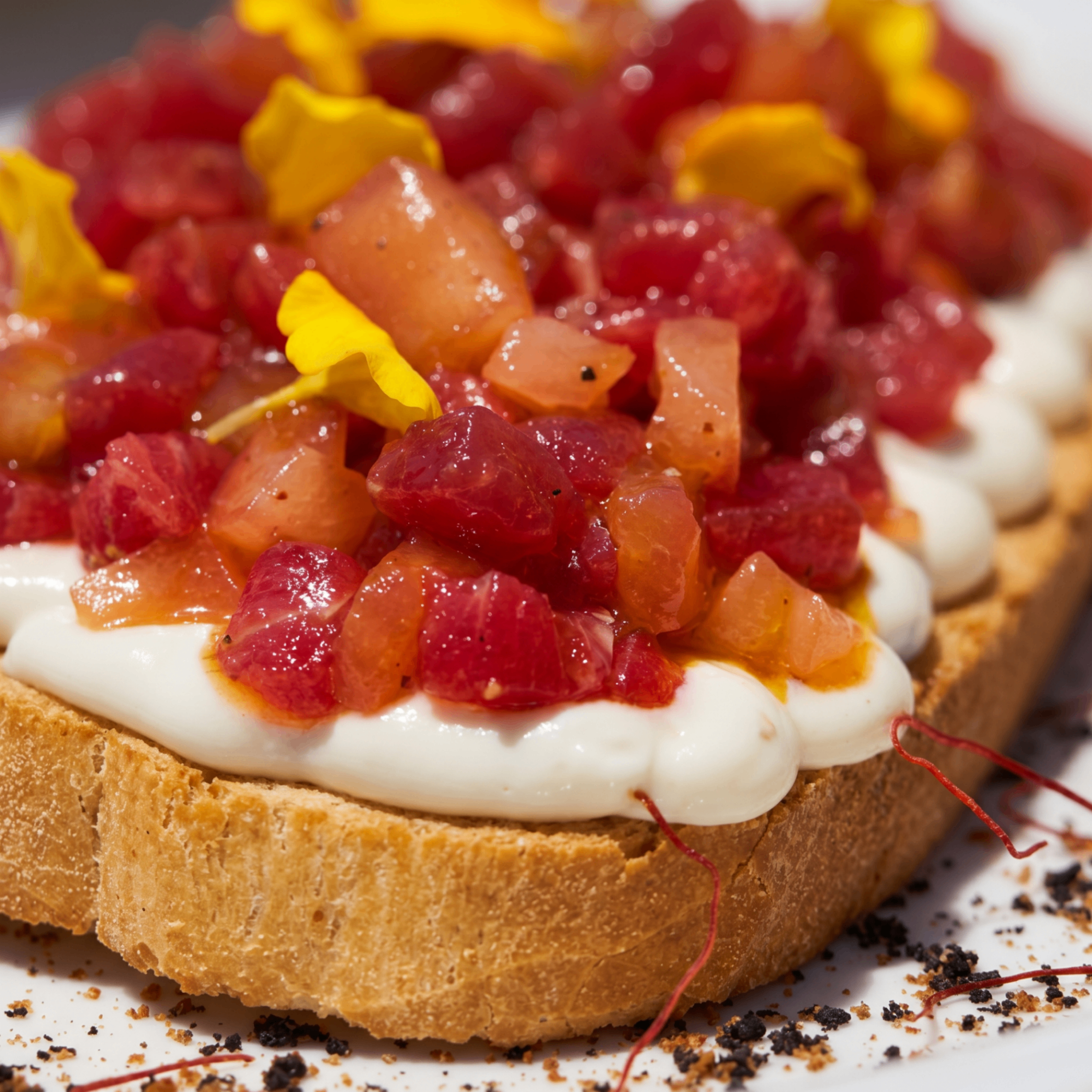 Tosta de atún rojo y tomate